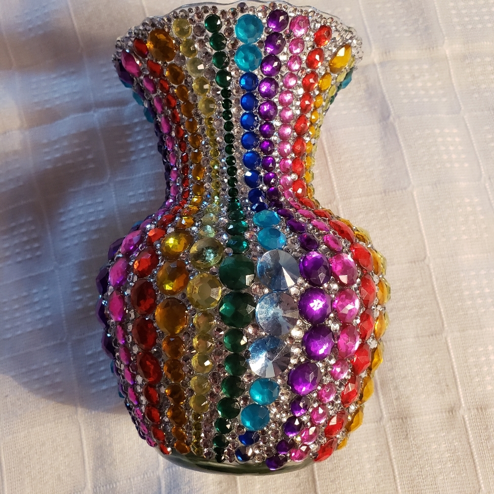 Rainbow rhinestone vase